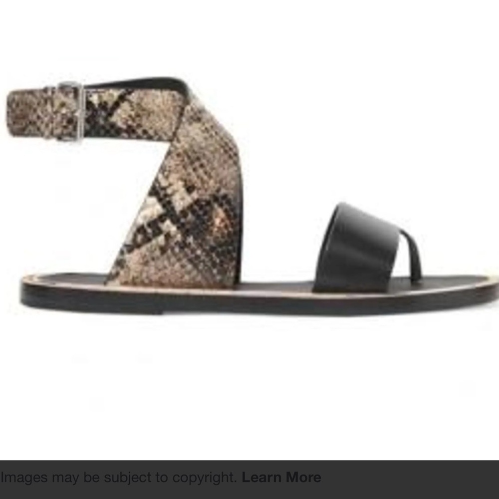 Vince Mailan Black Leather Toe & Snake-Print Ankle Wrap Sandal